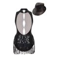 thumbnail image 2 of TiaoBug Womens Sparkle Sequin Sleeveless Leotard with Hat Modern Tap Fringed Skirt Dancewear Dance Outfit Costume Black L, 2 of 7