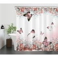 thumbnail image 3 of Pink Butterfly Floral Shower Curtain for Bathroom Pink Wildflower Plant Bathroom Shower Curtain Nature Animal Flower Landscape Shower Curtain Bath Accessories Home Decor with 12 Hooks 72x78 Inches, 3 of 6