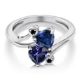 thumbnail image 3 of Gem Stone King 1.41 Cttw Blue Created Sapphire Blue Iolite and Black Diamond Ring for Women | 925 Sterling Silver | Heart Shape 6MM | Wedding Engagement Anniversary Promise Ring for Women | Size 9, 3 of 6