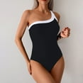 thumbnail image 6 of Womens Beach One Shoulder Swimsuits Color Block One-Piece Swiming Suits Padded Tummy-Control Swimwear Black, XL, 6 of 7