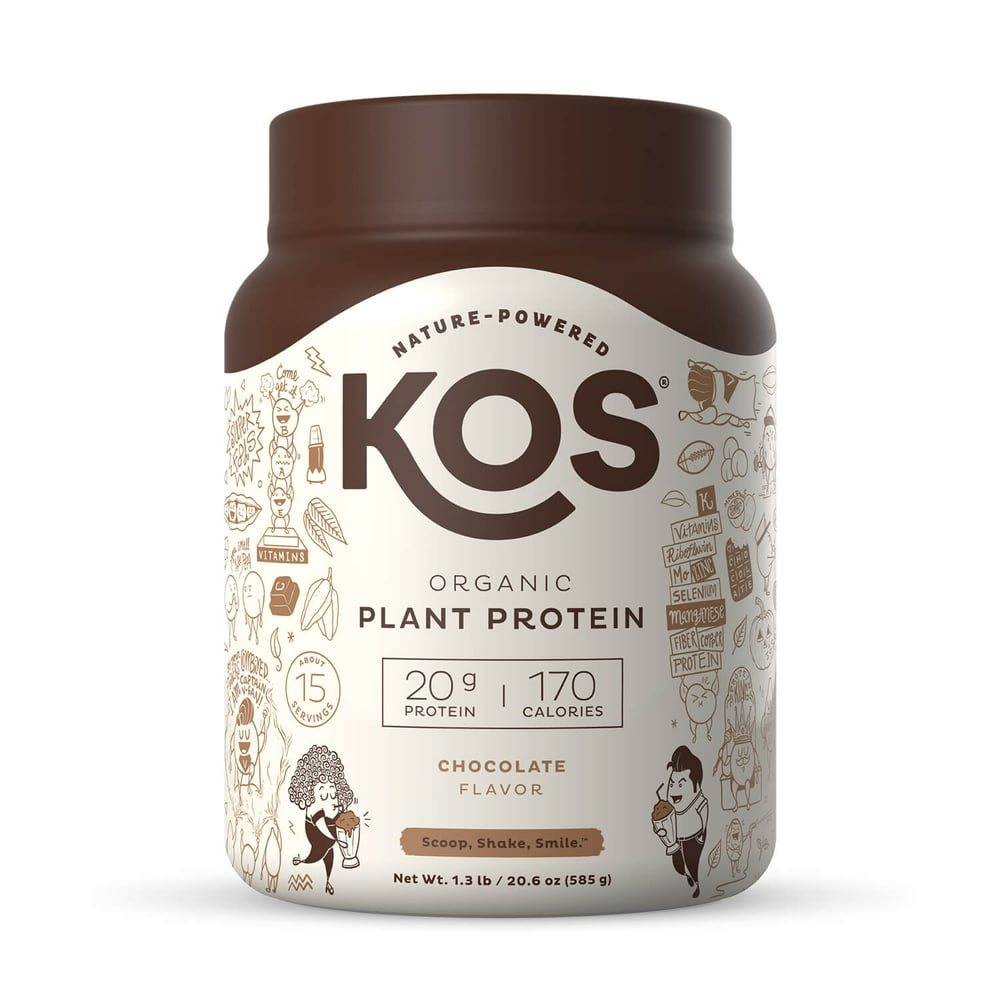 KOS Organic Plant Based Protein Powder, Chocolate, 20g Protein, 1.3lb