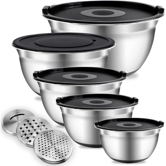 COOK WITH COLOR Stainless Steel Mixing Bowls Set with Lids - Nesting Bowls with Non-Slip Bottom, Silver, 14 Pieces