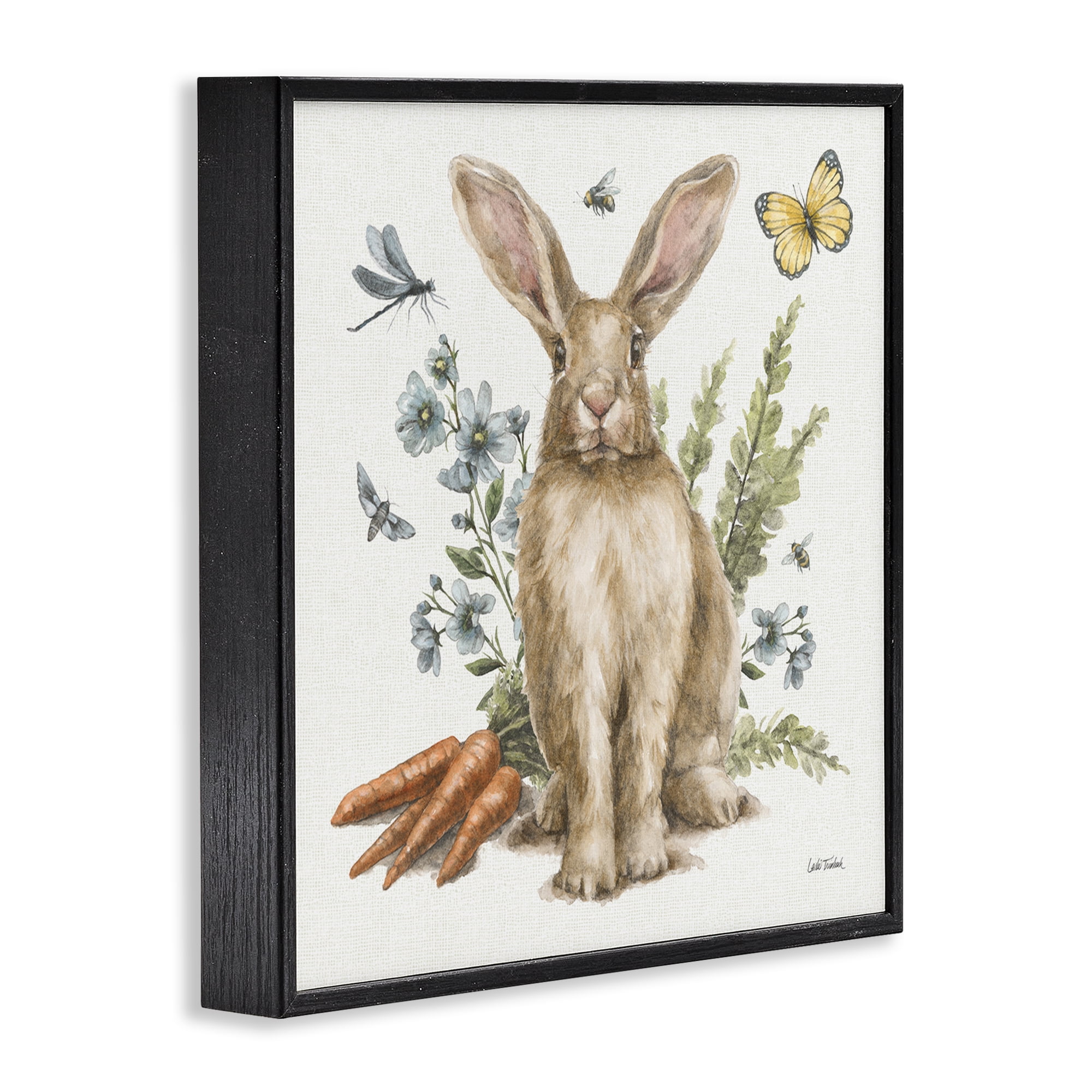 Stupell Industries Rabbit & Garden Patch Animals & Insects Painting Black Framed Art Print Wall Art, 12 x 12