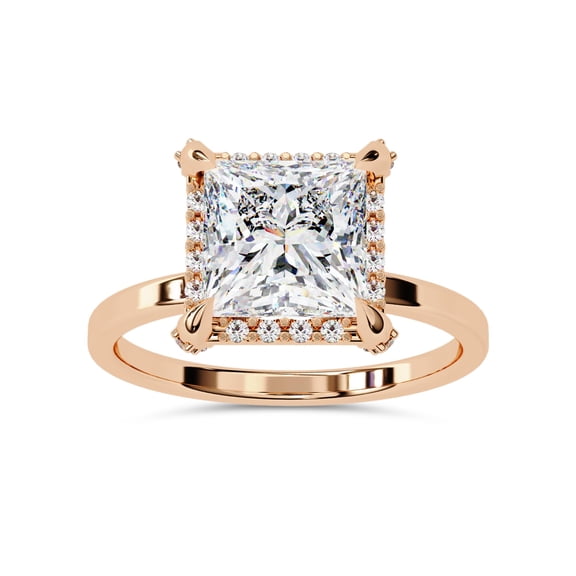 AFFY Halo Solitaire Engagement Ring for Women Center 7mm Princess and Round Cut Lab Created Moissanite Ring in 10K Solid Rose Gold Size-10