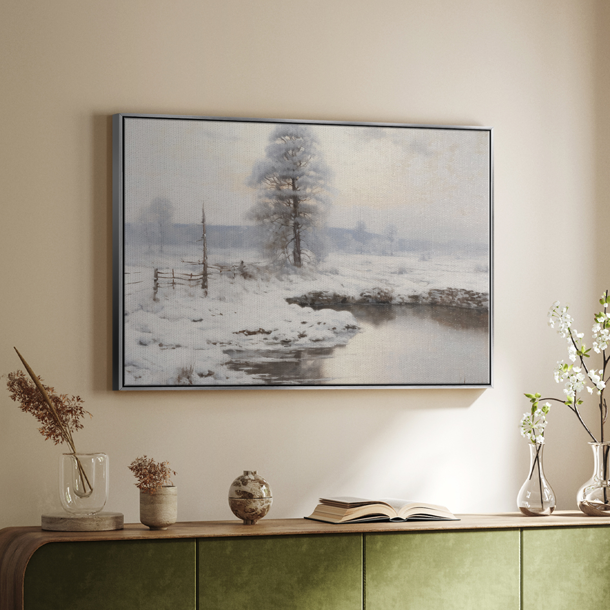 Vintage Landscape-XVI By Wexford Home Framed in Silver Wood Gallery Wrapped Canvas 25 in. x 37 in.