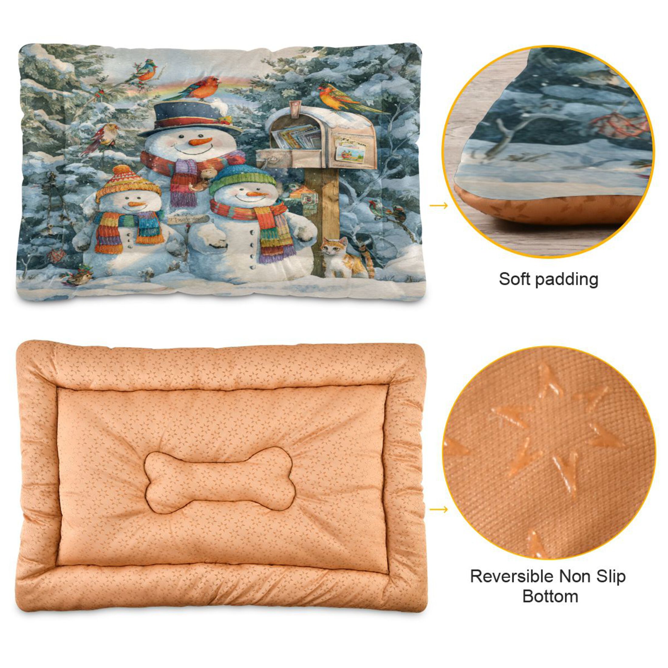 Qxltty Snowman Family Ped Pad Wear-resistant and Hard to Bite Through Sleeping Pad for Small Medium Large Dogs Winter Pet Bed 36×24in