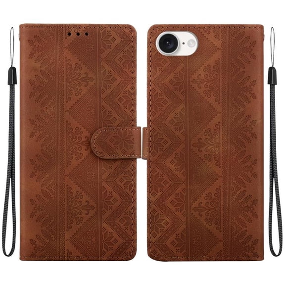 Case for Apple iPhone 17e / 16e 6.1" Embossed Wallet, PU Leather Flip Folio Cover With Card Slots, Magnetic Closure, Kickstand, Wristband,Shockproof Protective Phone Case,Brown,For iPhone 17e / 16e