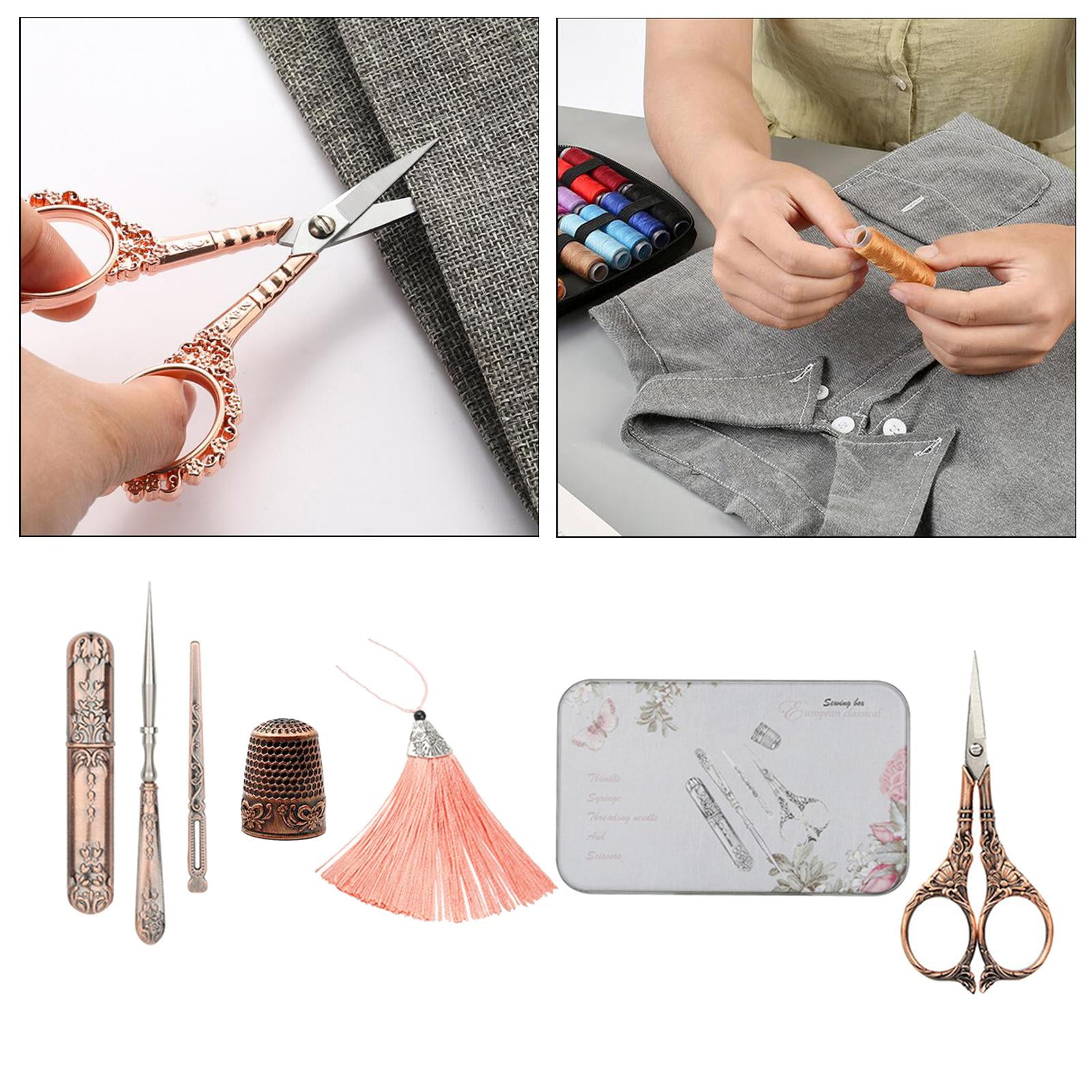 HOMYL 5Pcs/set Exquisite Vintage Scissors Set Scissors+Needle Storage Tube+Awl+Needle Lily