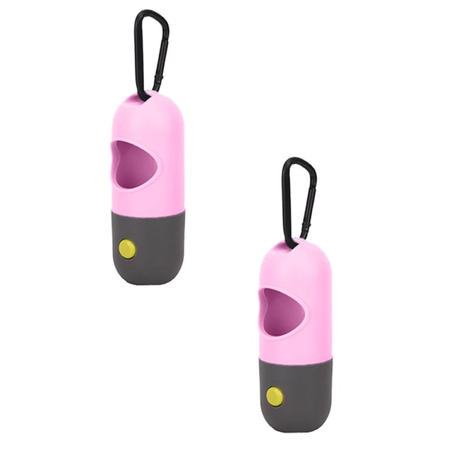 Oleegame 2PC Dog Poop Bag Dispenser With Built In LED Flashlight And Metal Clip For Leash Pet Waste Bag Holder Dog Walking Accessory Pink