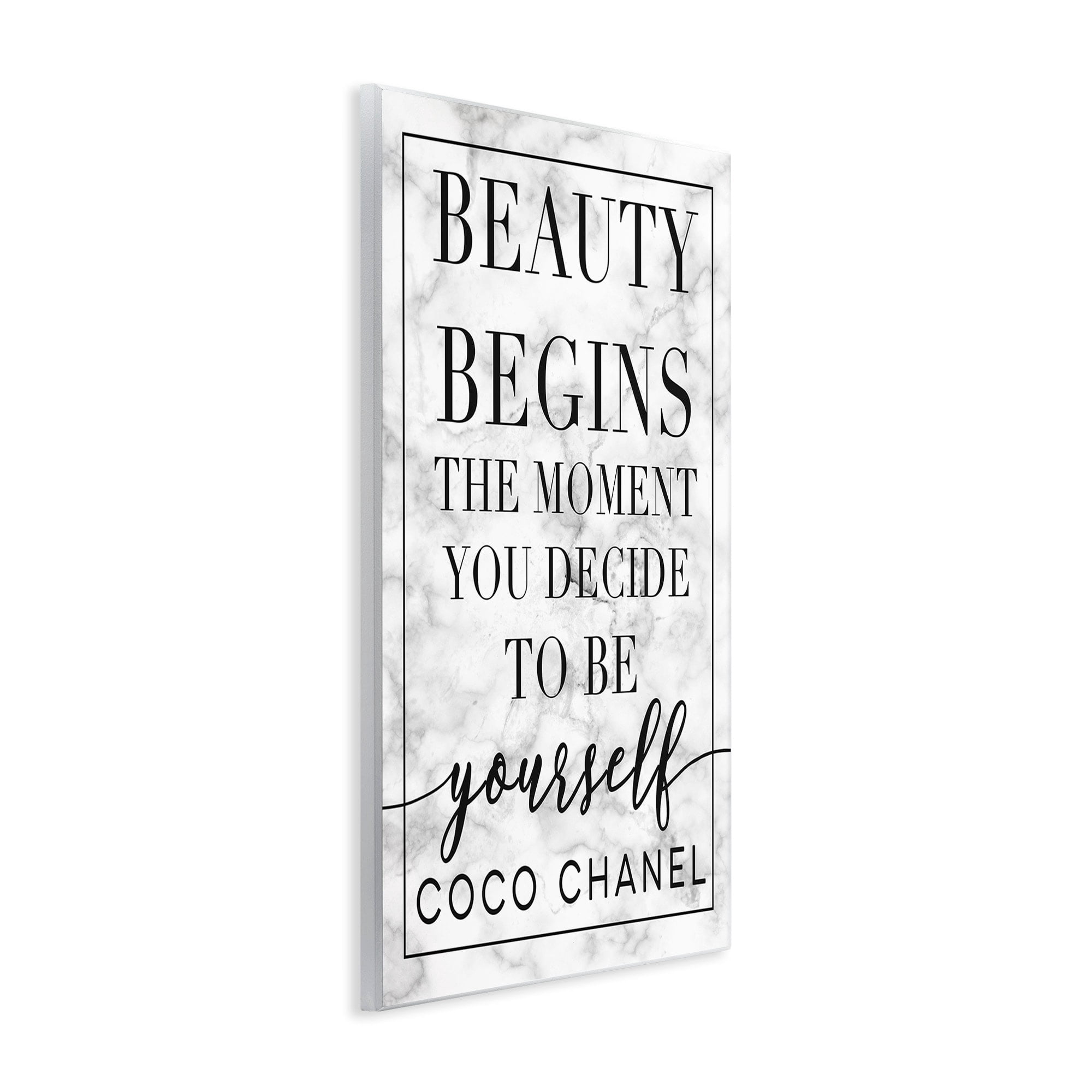 The Stupell Home Decor Beauty Begins Once You Decide To Be Yourself White Marble Typography Wall Plaque Art