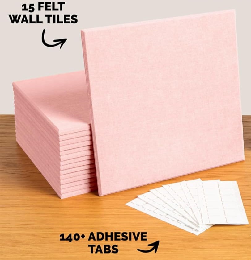 Vision Board - Cork Board for Walls, 59" x 36" | 15 Pack | Cork Board Tiles, Felt Bulletin Board, Large Corkboard, Cork Panel for Office, Felt wall Panels, Cork Panels, Corkboard Roll (Pink)