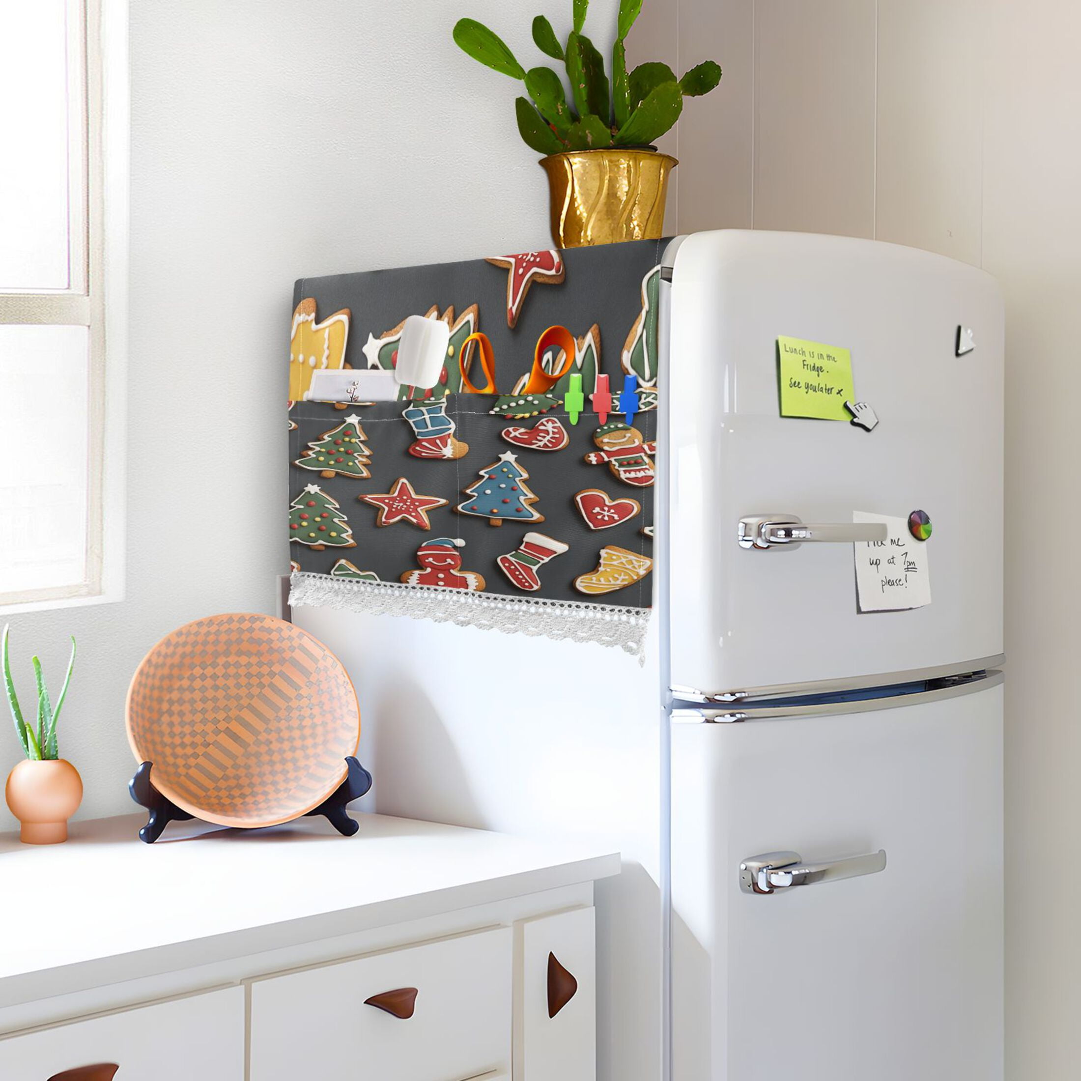 Gingerbread Man and CandyWasher and Dryer Covers Dust-Proof and Oil Resistant Fridge Cover with 4 Storage Pockets Washing Machine Top Cover for Laundry Kitchen Home 51.2 x 22 In