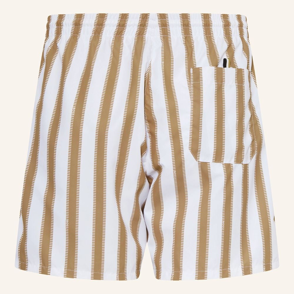 Hugo Boss Men's Pirahna Striped Swim Trunks, Natural, Large