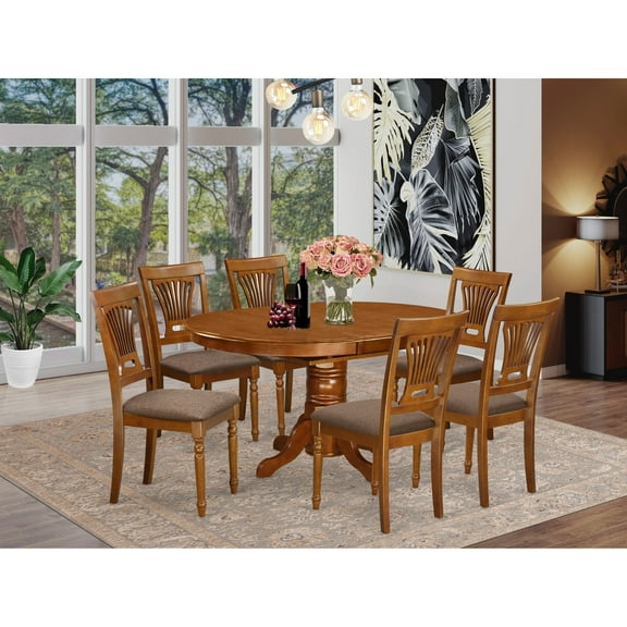 East West Furniture  7 Piece Dining Table Set- an Oval Dining Table with Butterfly Leaf and 6 Kitchen Chairs (Seat Type Options) AVPL7-SBR-C