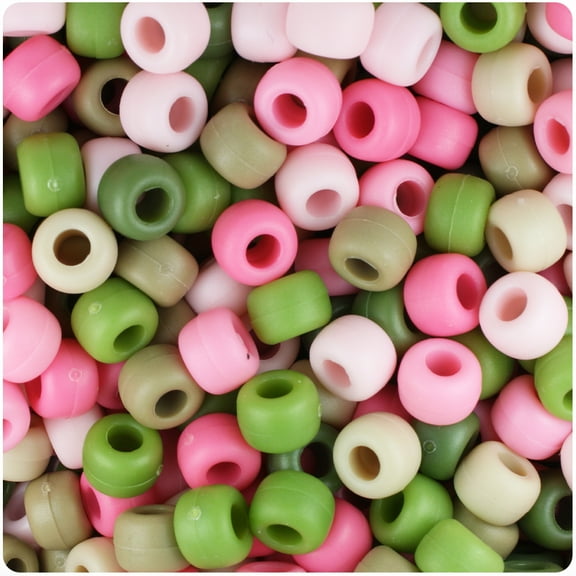 BeadTin Pink Camouflage Mix Matte 9mm Barrel Pony Beads (500pc)