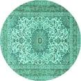thumbnail image 1 of Ahgly Company Indoor Round Medallion Turquoise Blue Traditional Area Rugs, 8' Round, 1 of 4