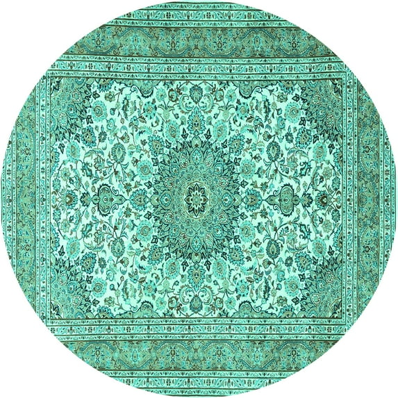 Ahgly Company Indoor Round Medallion Turquoise Blue Traditional Area Rugs, 8' Round