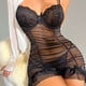 thumbnail image 4 of Gibobby Lencería de encaje Día de San Valentín para mujer Camisón transparente de malla transparente con escote en V profundo para mujer(Negro, CH), 4 of 4