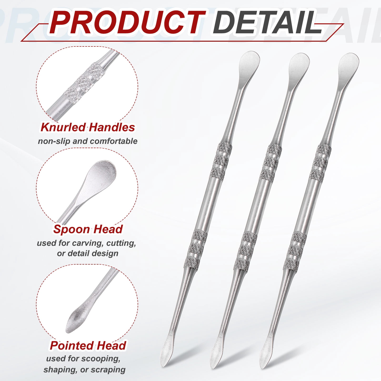 Uxcell 22pcs Wax Carving Tool 4.8" Double-Headed Stainless Steel Sculpture Tools Kit Modeling Engraving Sculpting Spoons for Clay Pottery Crafts Shaping, Silver Tone