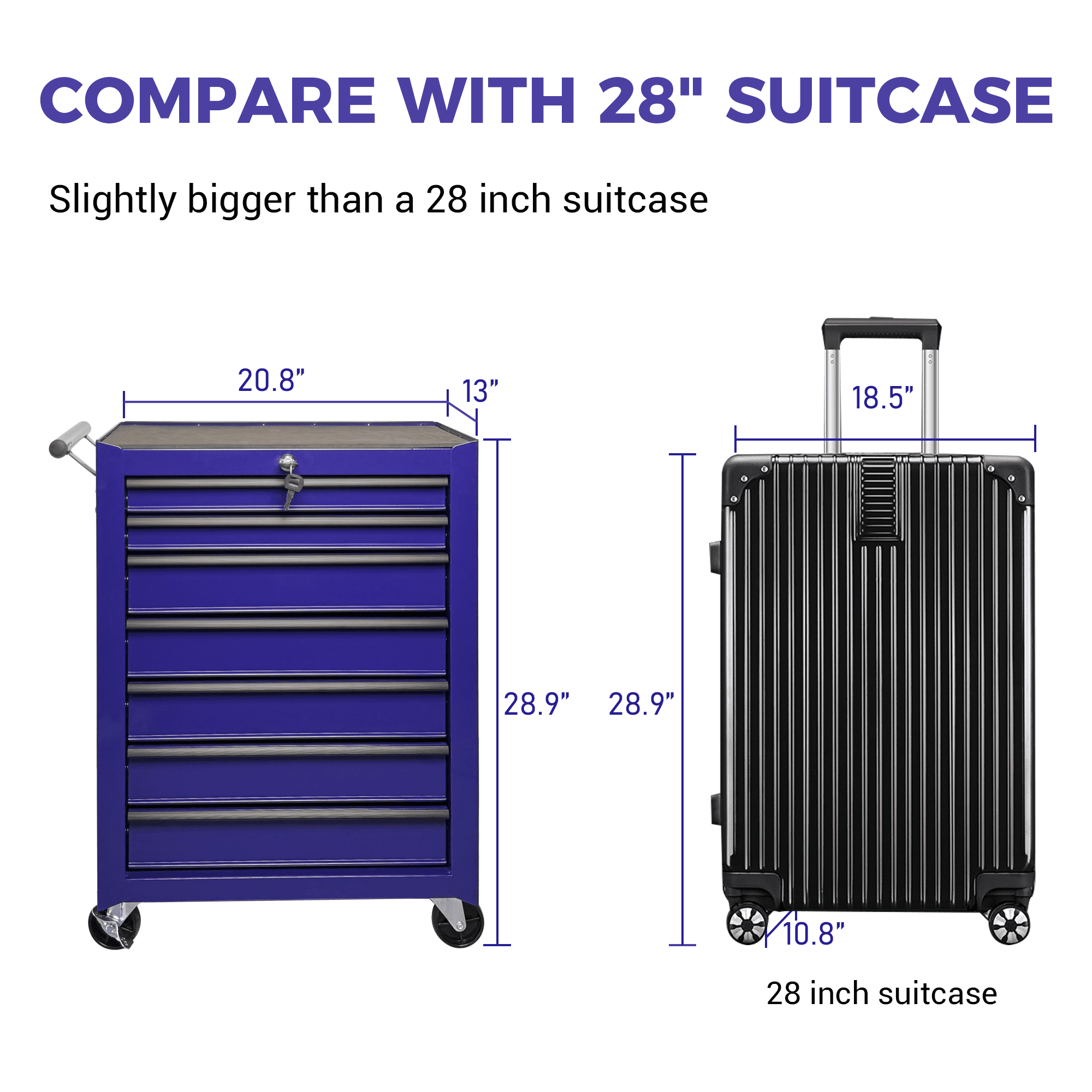 Rolling 20-Inch Metal Tool Chest with 7 Drawers and Ball Bearing Slides, Steel Tool Cabinet for Garage and Workshop, Purple