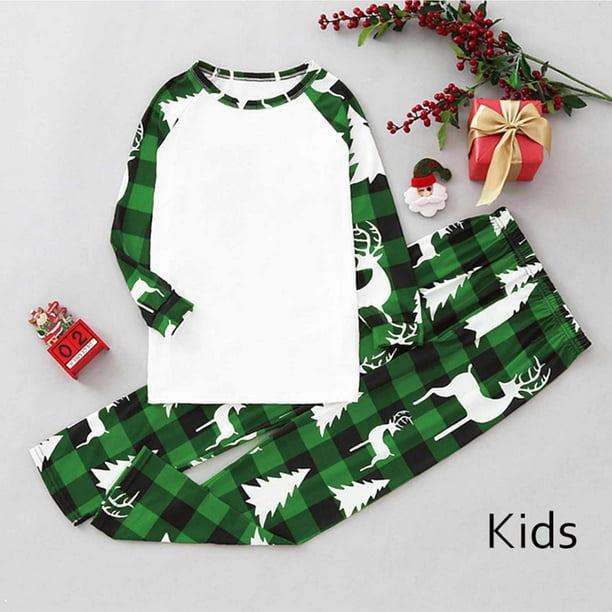 Conjunto navideño de moda para padres e hijos, pijama con estampado a cuadros para el hogar, cuello redondo, manga larga, conjunto de dos piezas para niños, blusa y pantalones de poliéster para niños