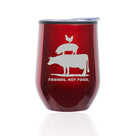 Stemless Wine Tumbler Coffee Travel Mug Glass with Lid Friends, Not Food Vegan Farm Animal Rights