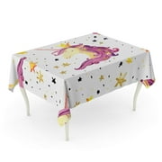 KDAGR Watercolor Unicorn Fairy Tale Cute Princess Shine Stars Sparkles Hand Children Tablecloth Table Desk Cover Home Party Decor 52x70 inch