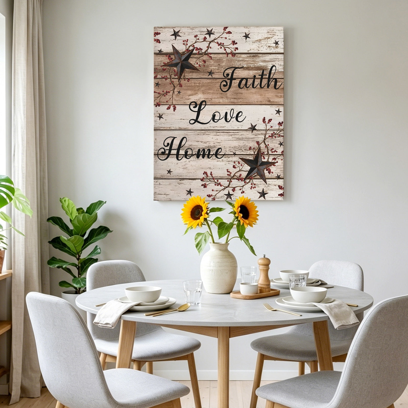 Retro Country Stars Canvas Wall Art for Living Room, Faith Love Home Berries Farmhouses Wood Grain Poster Print Painting for Bedroom Office Home Decoration Wall Pictures Prepare To Hang 12"x12"