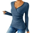thumbnail image 2 of QATAINLAV Lightweight Sweater for Women Casual Deep V Neck Long Sleeve Tops Ribbed Knit Button Cross Wrap Pullover, Blue, XL, 2 of 8