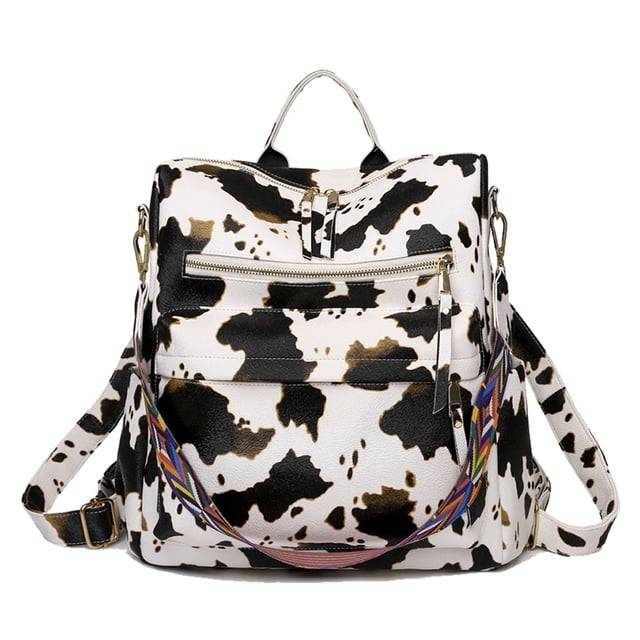 Mochila de moda para mujer, bolso de viaje en piel sintéticaBeige vaca
