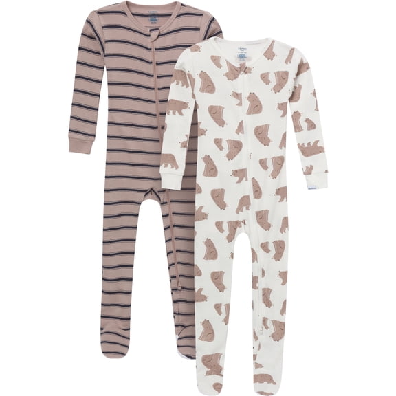 Gerber Baby and Toddler Neutral Tight Fitting Footed Unionsuits, 2-Pack, Sizes 0/3 Months - 5T
