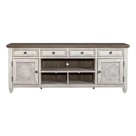 Bowery Hill Contemporary 76-Inch Tile TV Console in Off White