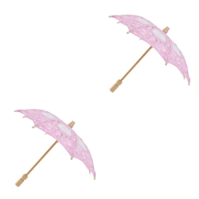 Naiovety Handmade Cotton Lace Parasol Mini Wedding Bridal Girls Flower Umbrella Rosa 19 cm 2Conjunto