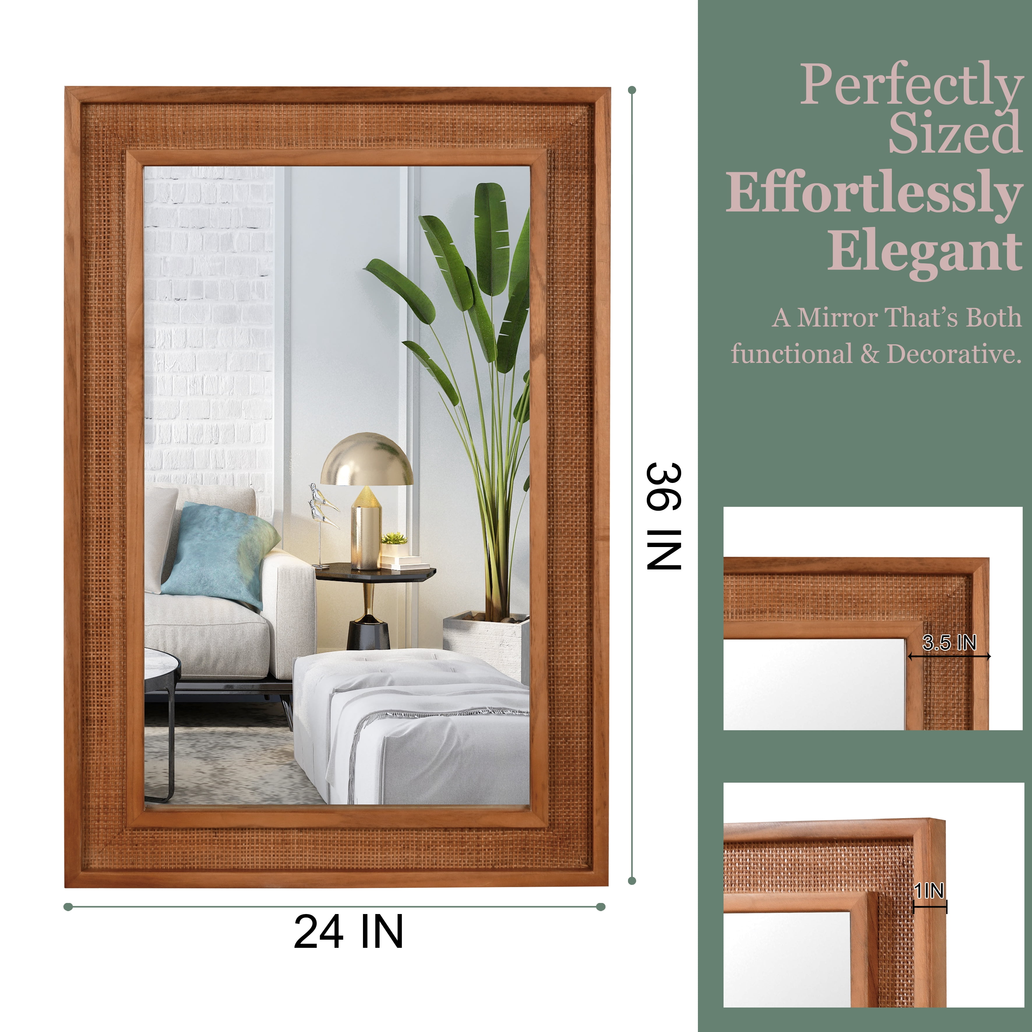 Leumius 36"x 24"Rectangular Bathroom Mirror Wall Mirror Wooden Frame Decorative Mirror for Farmhouse,Bathroom,Home Decor,Brown