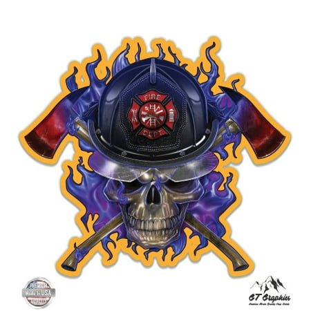 Firefighter Axes - 3" Vinyl Sticker - For Car Laptop I-Pad Phone Helmet Hard Hat - Waterproof Decal