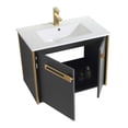 thumbnail image 4 of Fine Fixtures Oakville 30 in. W x 18 in. D x 33 in. H Wall Mounted Bathroom Vanity in Onix Grey with White Ceramic Sink - Satin Brass hardware, 4 of 8