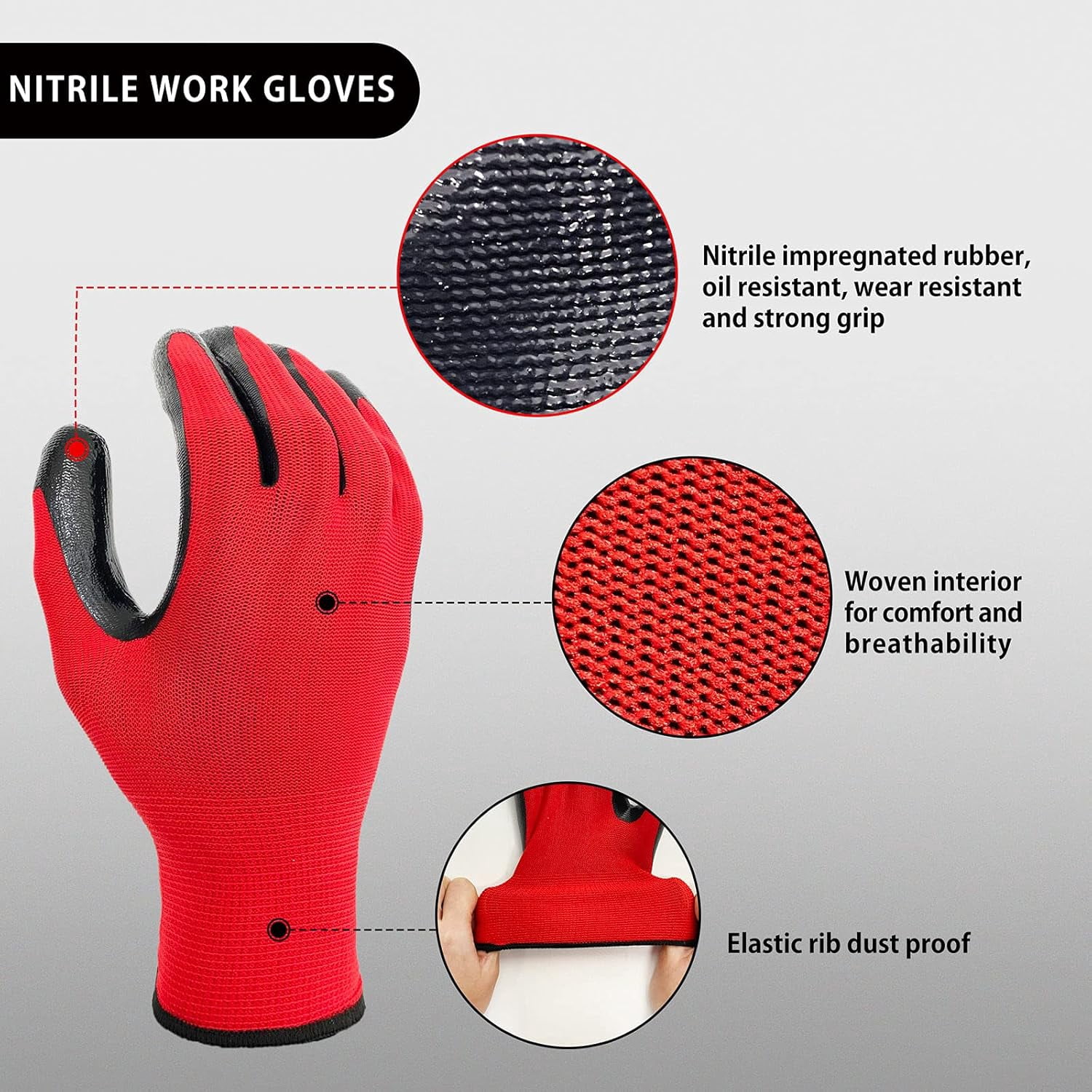 Nitrile Coated Work Gloves,Superior Oil Resistance with Grip for Men Women Automotive,Gardening, Mechanic