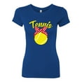 thumbnail image 2 of Wild Bobby, Tennis Mom Cute Bow Ribbon Tennis Ball, Mother's Day, Women Slim Fit Junior Tee, Royal, Small, 2 of 3