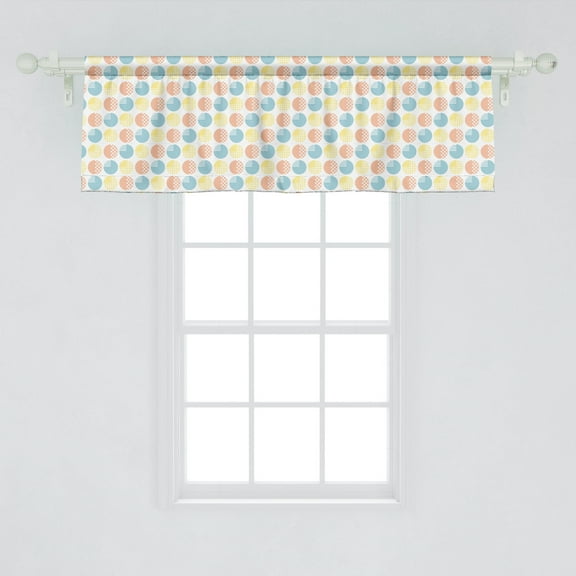 Ambesonne Pastel Window Valance, Circular Shapes with Dots Stripes or Squares, Curtain Valance for Kitchen Bedroom Decor with Rod Pocket, 54" X 18", Salmon Pale Blue Yellow