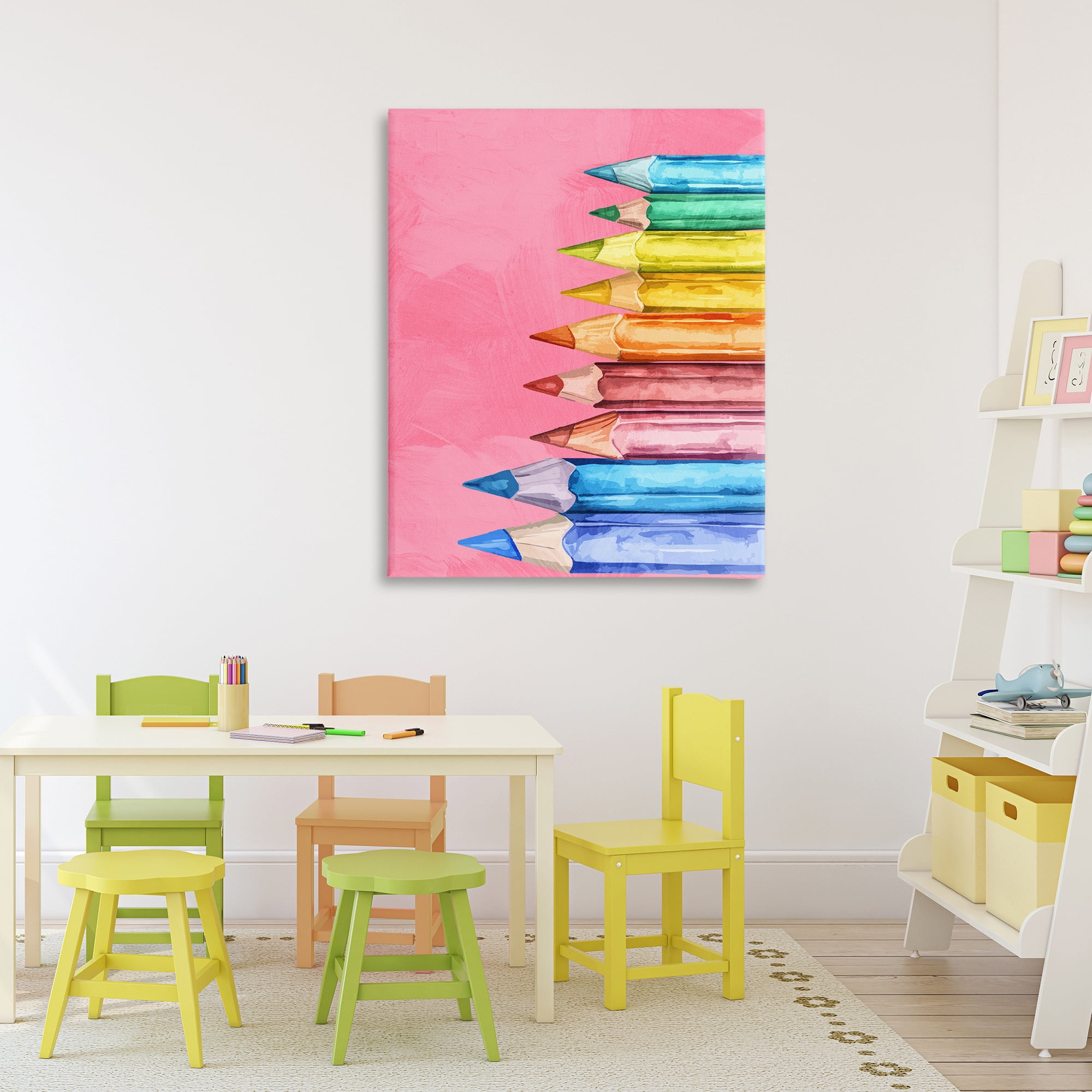 Stupell Industries Vibrant Pencils on Pink Canvas Wall Art, design by Kim Allen