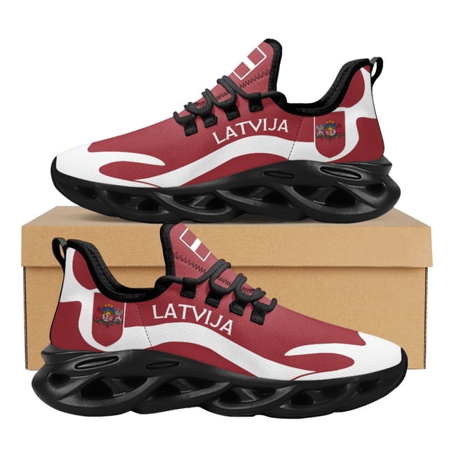 Zapatos con estampado de la bandera del país de Letonia en rojo y blanco para otoño e invierno, zapatillas de tenis para el trabajo, para correr, calzado ligero con cordones de malla, nuevo