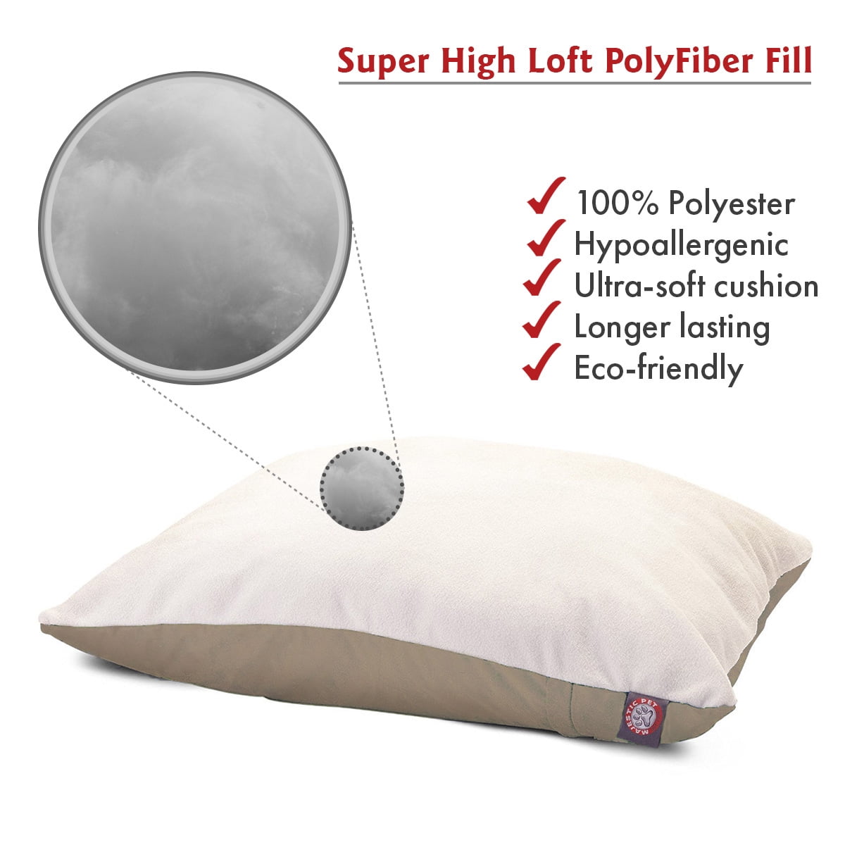 Majestic Pet Solid Color Rectangular Pillow Dog Bed Machine Washable Khaki Large 36" x 48" x 8"