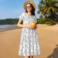 thumbnail image 4 of Gukieu Snake Print Women's Short Sleeve Dress, Elastic Waistband A-line with Pockets Summer Dress, Suitable for Daily Leisure, Work, Vacation, 4 of 6