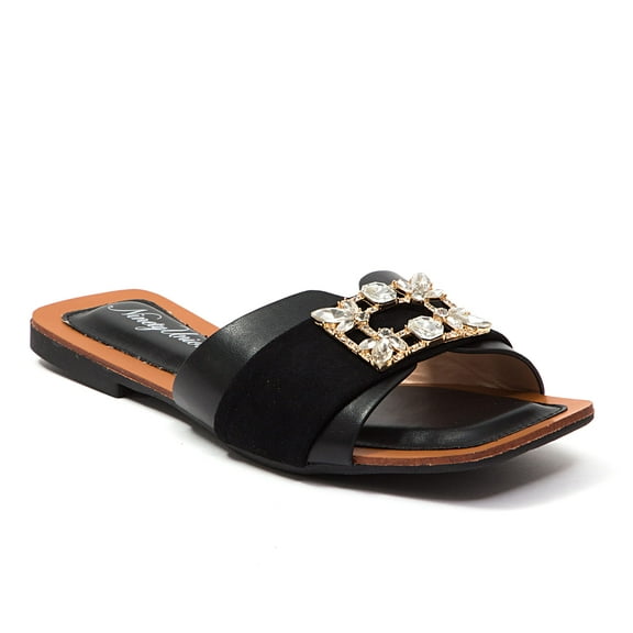 Ninety Union Texas One Band Flat Slide With a Rhinestone Buckle, Black, 6