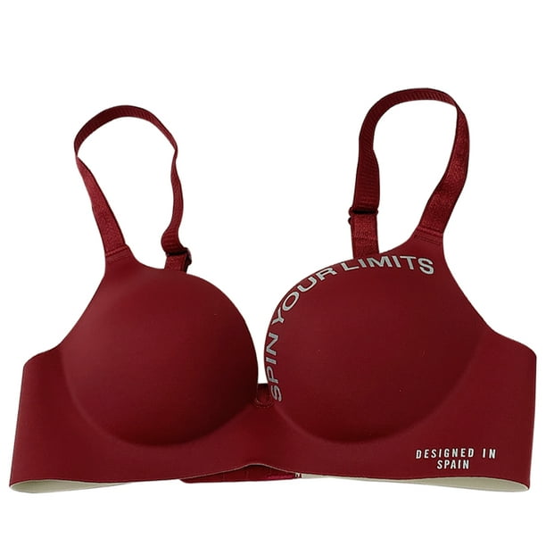 tssuouriy Seamless Bra Women Wireless Underwear Letters Thin Cup Push up Bra  for Girls Wine Red 32/70AB 