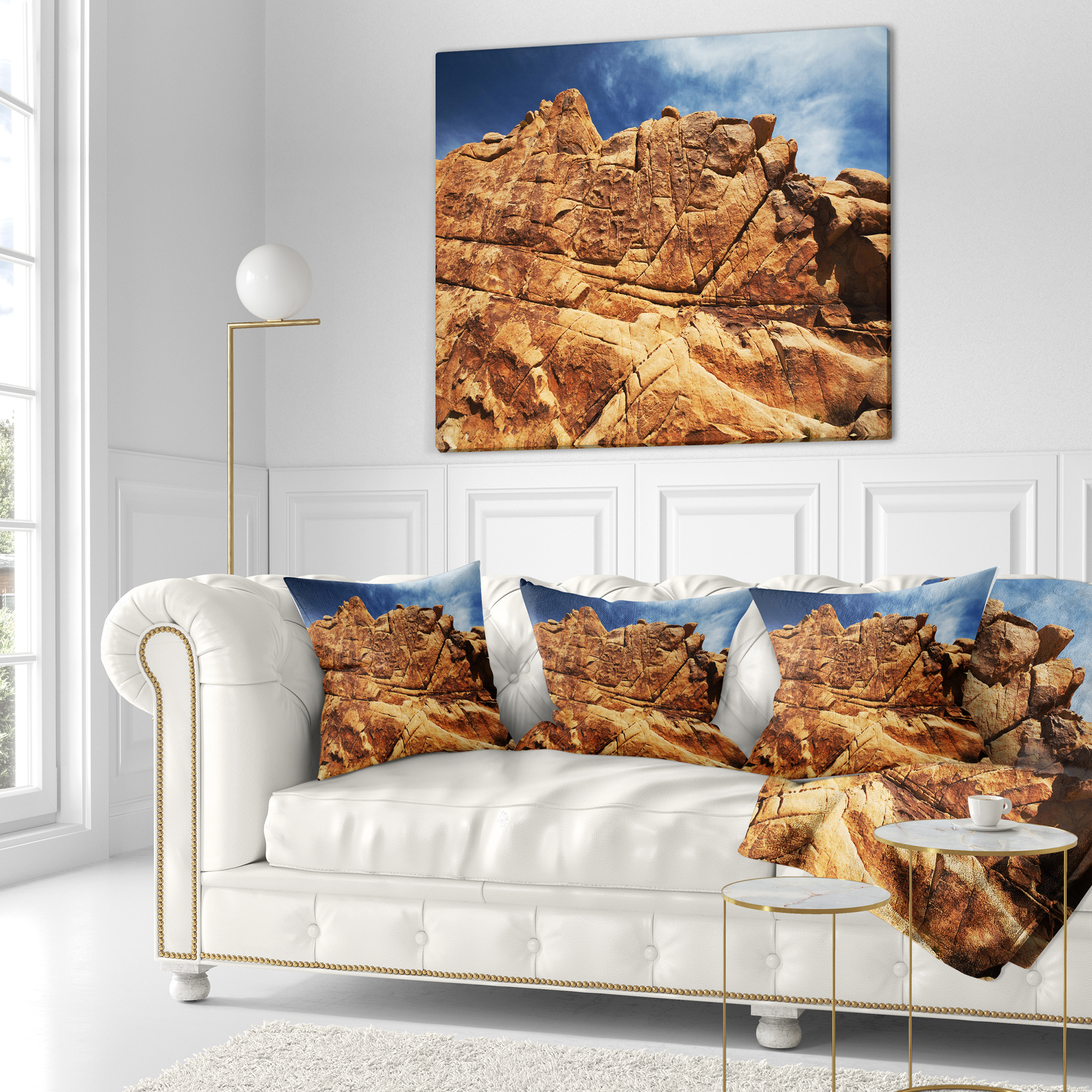 Designart Rocky Terrain under Blue Sky - African Landscape Printed Throw Pillow - 16x16