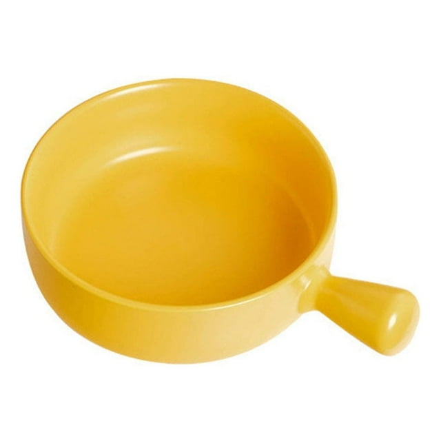 Ceramic Salad Bowl Handled Solid Color Adorable Washable Cute Home Breakfast Dinner Soup Fruit Bowls Tableware Yellow