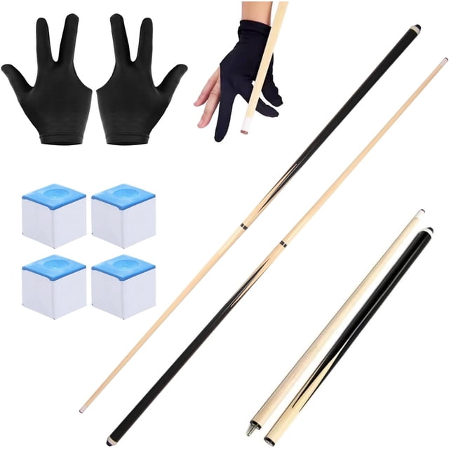 2pcs Tacos de Billar, Taco de Billar Profesional, Desarmable Palos de Billiard Snooker Profesional, con 2 Guante 4 Tiza, para Principiantes Ejercicios de Entretenimiento.(145 cm)