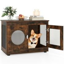 Resenkos Furniture-Style Dog Crate with Translucent Window and Lockable Door, Rustic Brown