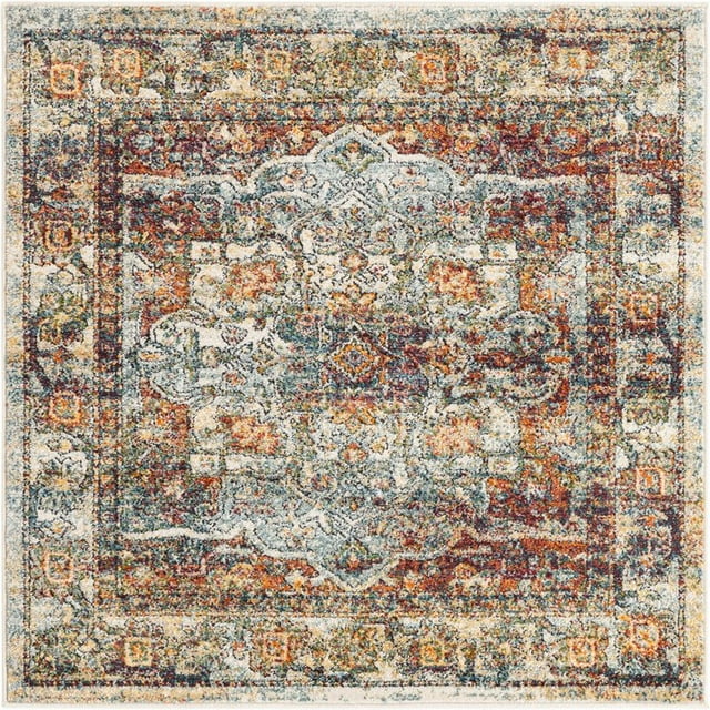 Unique Loom Isabella High-Low Pile Border Rug 4' x 4' Square Ivory/Multi